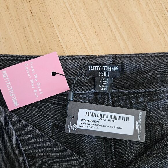 SALE Prettylittlething PLT Washed Black Denim Micro Mini Skirt - sz US 8P - NWT - Picture 5 of 8